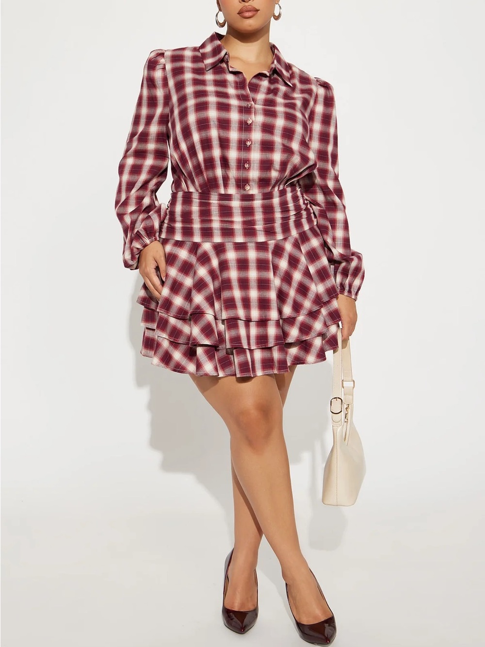 Burgundy Flannel Micro Mini Dress- NEW